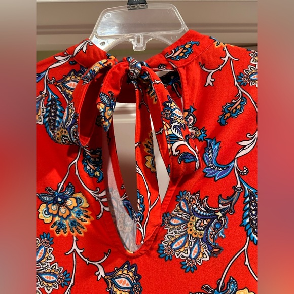 Red Paisley Print Mock Neck Swing Dress - XL - Picture 6 of 7